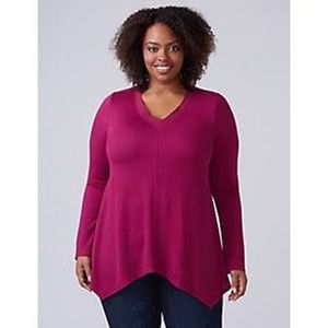 NWT Lane Bryant Sharkbite-Hem V-Neck Stretch Top Chiffon Shirt PIus Size: 14/16